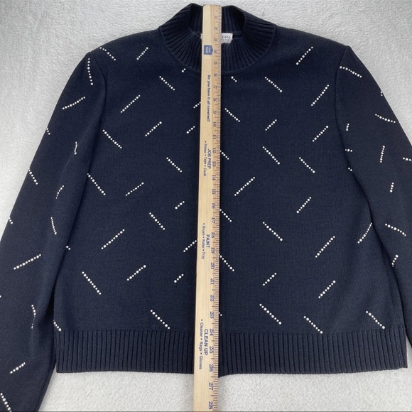 St John Collection Women’s Sz 16 Black White Geometric Sweater Cardigan Full Zip - Picture 10 of 11